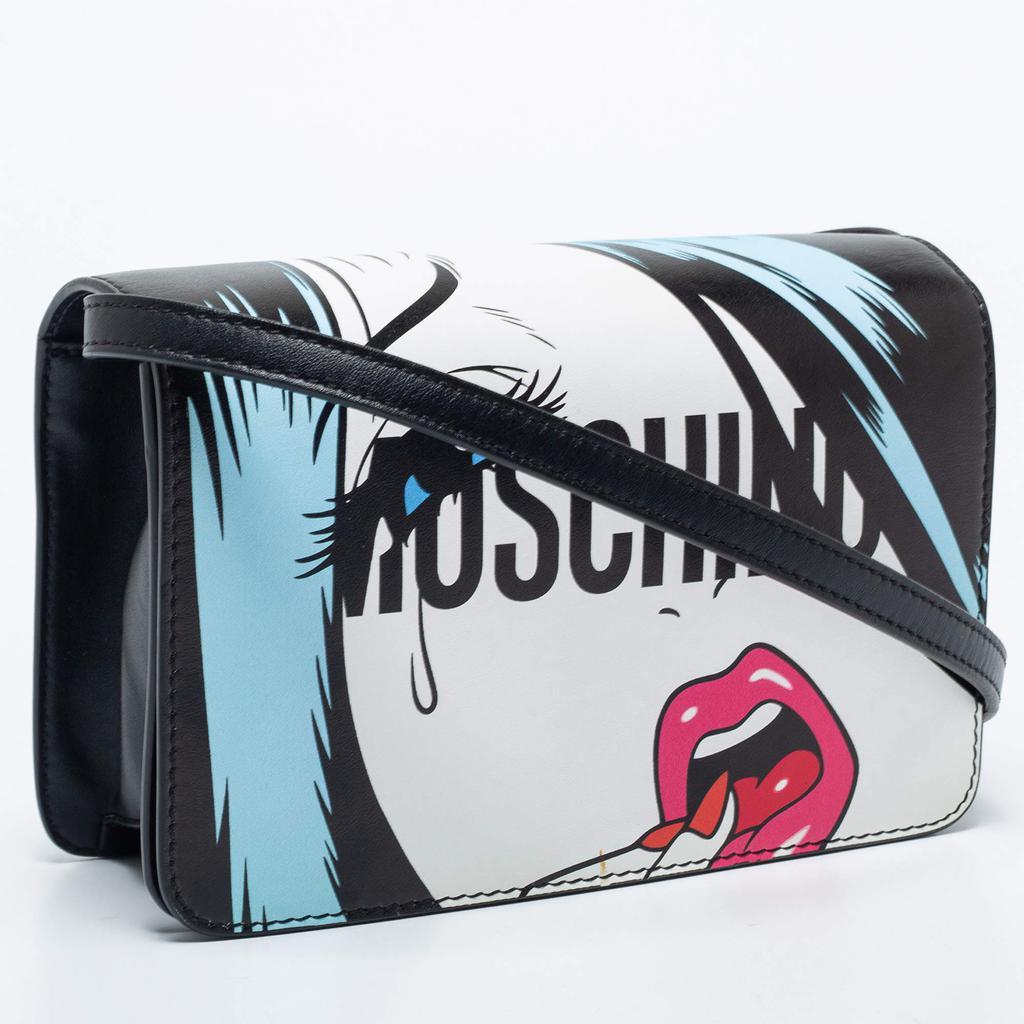 商品[二手商品] Moschino|Moschino Black Leather Eyes Capsule Flap Crossbody Bag,价格¥1632,第5张图片详细描述