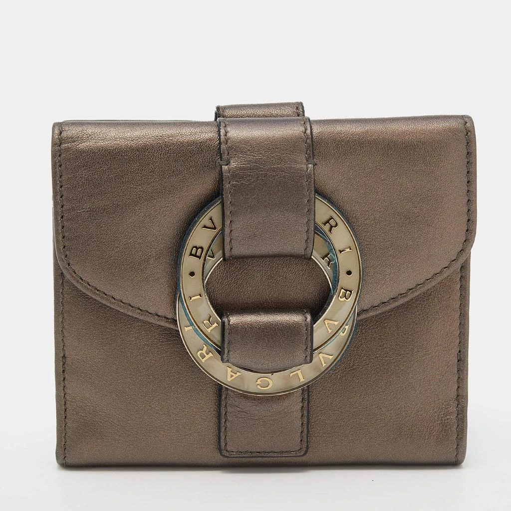 商品[二手商品] BVLGARI|Bvlgari Metallic Brown Leather Double Ring Flap Compact Wallet,价格¥840,第1张图片