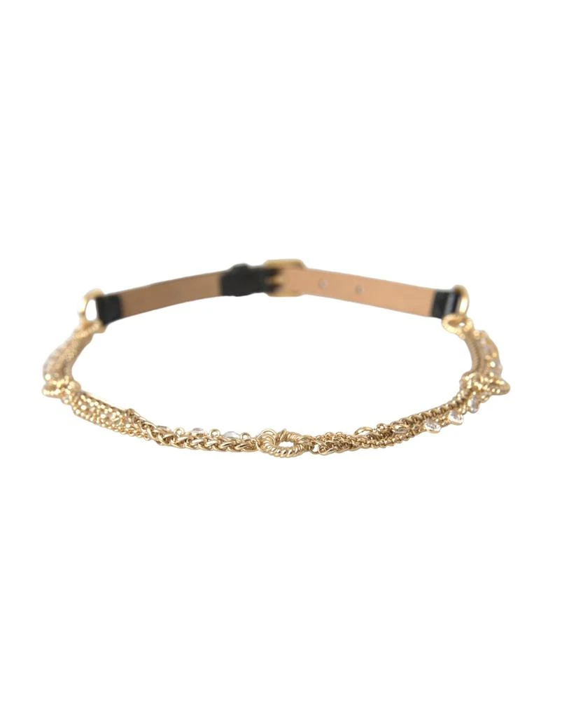 商品Dolce & Gabbana|Black Leather Gold Chain Crystal Waist Women Belt,价格¥3126,第2张图片详细描述