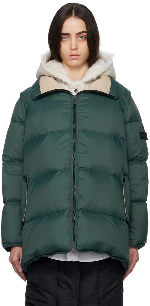 商品Yves Salomon|Green & Beige A-Line Down Jacket,价格¥4545,第1张图片
