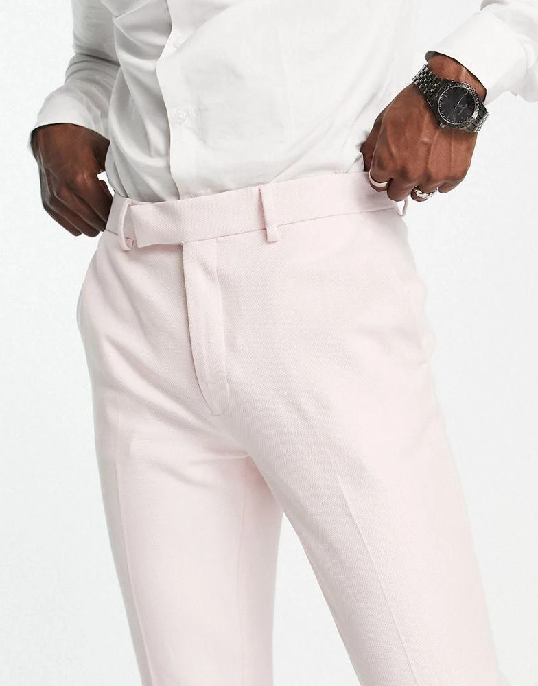 商品ASOS|ASOS DESIGN wedding skinny suit trousers in linen mix in micro texture in pink,价格¥198,第3张图片详细描述