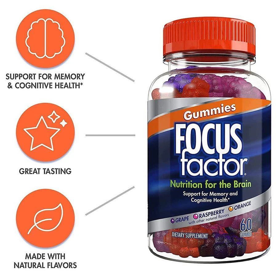 商品Focus Factor|Nootropic Brain Performance Gummies for Memory and Focus Orange, Raspberry, Grape,价格¥223,第3张图片详细描述
