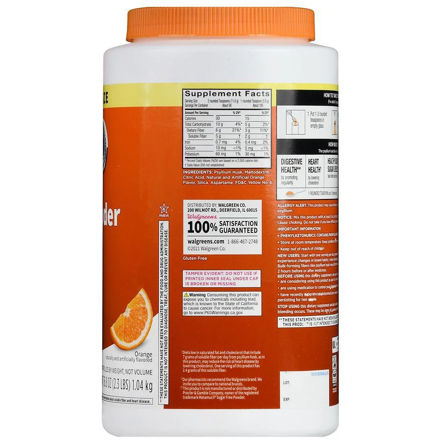 商品Walgreens|Sugar Free Fiber Powder Orange,价格¥274,第3张图片详细描述