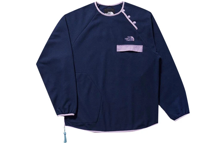 商品[国内直发] The North Face|x CLOT 联名款  SS23 Logo刺绣抓绒加绒保暖下摆拉链宽松卫衣 男款 苍穹青,价格¥1556,第1张图片
