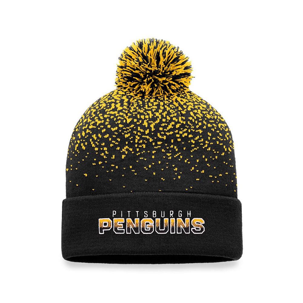 Men's Branded Black Pittsburgh Penguins Iconic Gradient Cuffed Knit Hat with Pom商品第3张图片规格展示