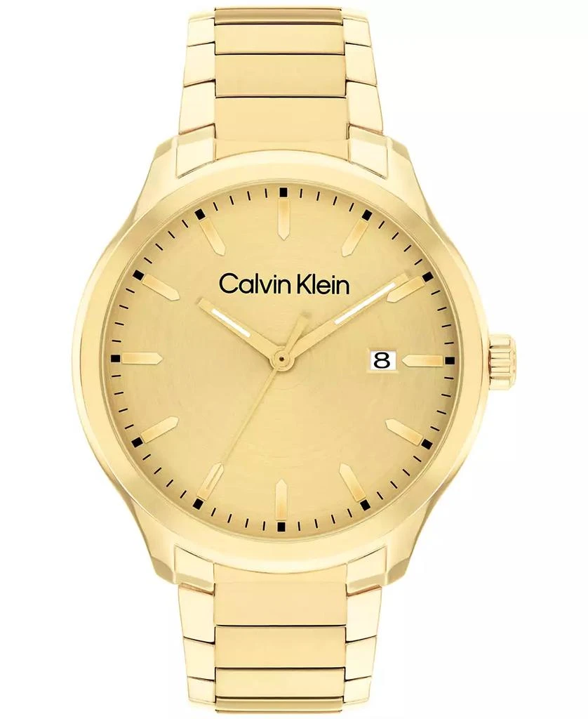 商品Calvin Klein|Men's 3H Quartz Gold-Tone Stainless Steel Bracelet Watch 43mm,价格¥996,第1张图片