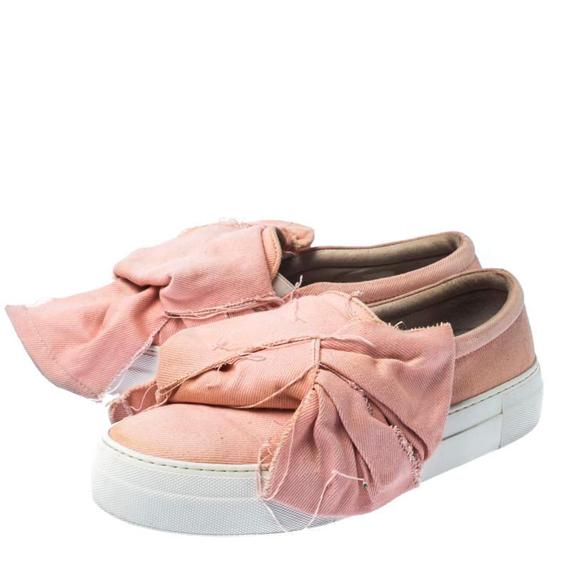 Joshua Sanders Light Pink Canvas Bow Slip On Sneakers Size 40商品第4张图片规格展示