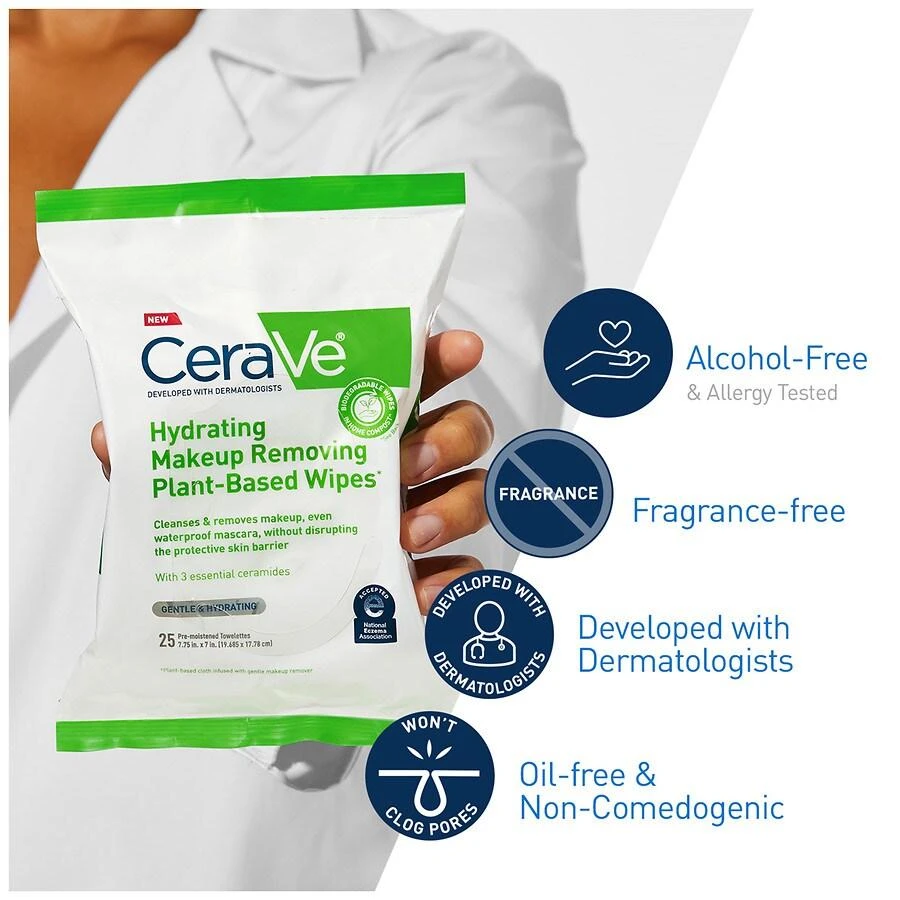 商品CeraVe|Hydrating Makeup Remover Wipes, Plant Based Alcohol-Free Fragrance Free,价格¥96,第4张图片详细描述