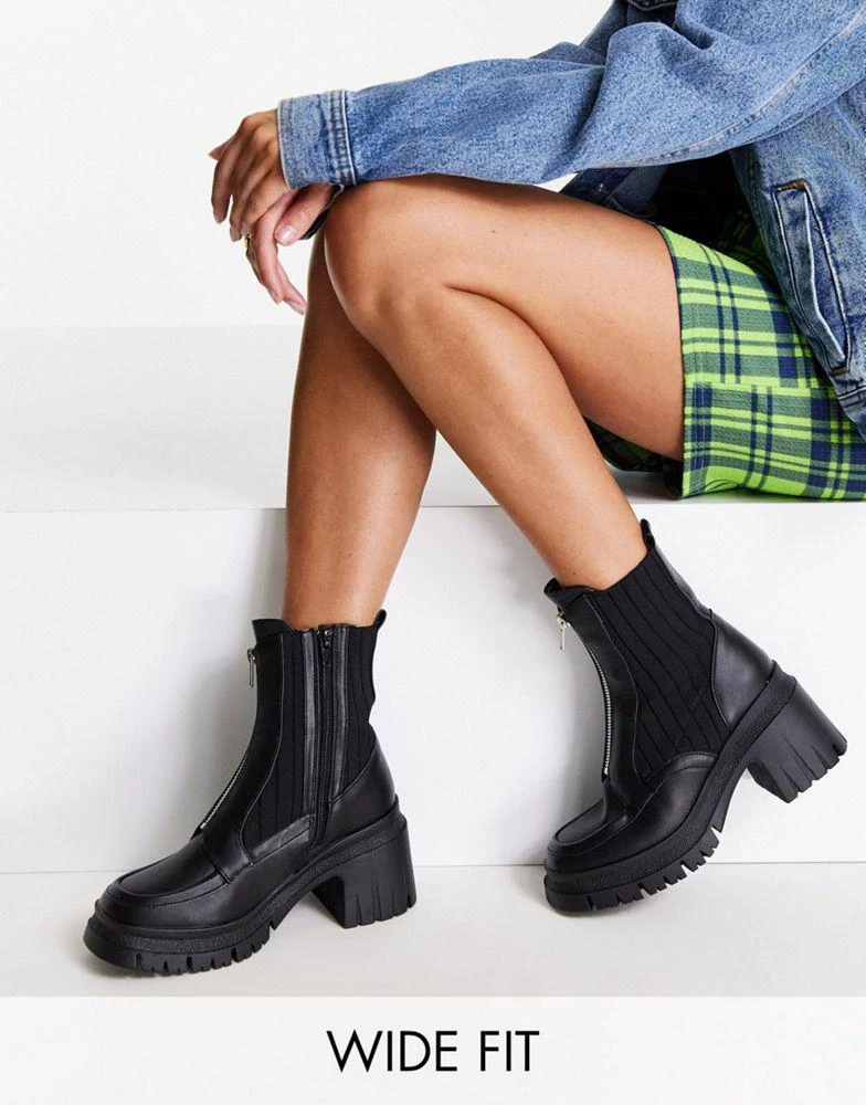 商品ASOS|ASOS DESIGN Wide Fit Rocky front zip chunky boots in black,价格¥224,第1张图片