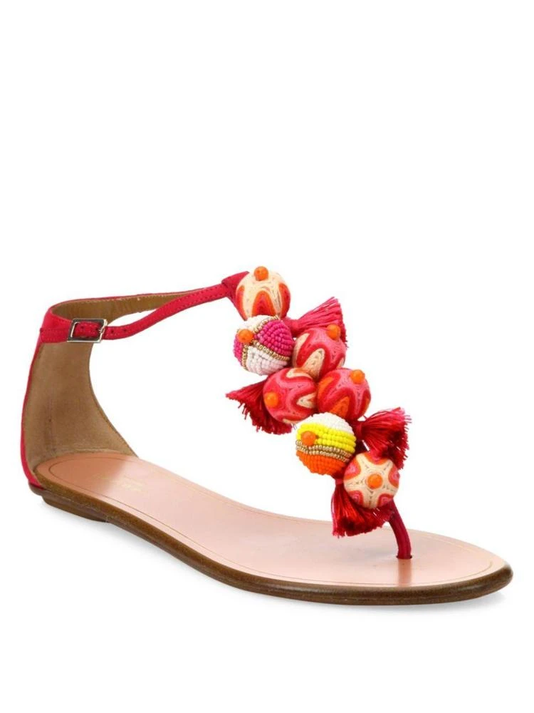 商品Aquazzura|Tropicana Embellished Suede T-Strap Sandals,价格¥1784,第1张图片