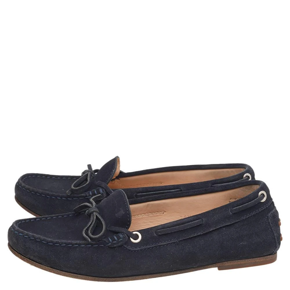 商品[二手商品] Tod's|Tod's Navy Blue Leather Bow Slip On Loafers Size 36.5,价格¥813,第4张图片详细描述