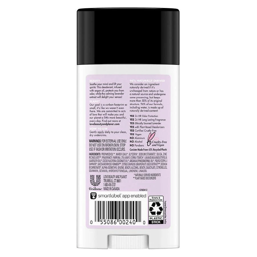 商品Love Beauty & Planet|Aluminum-Free Deodorant Argan Oil and Lavender,价格¥88,第2张图片详细描述