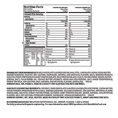 商品Atkins|Atkins Endulge Variety Pack, Caramel Nut Chew and Chocolate Coconut Bars, Keto Friendly (22 ct.),价格¥149,第2张图片详细描述