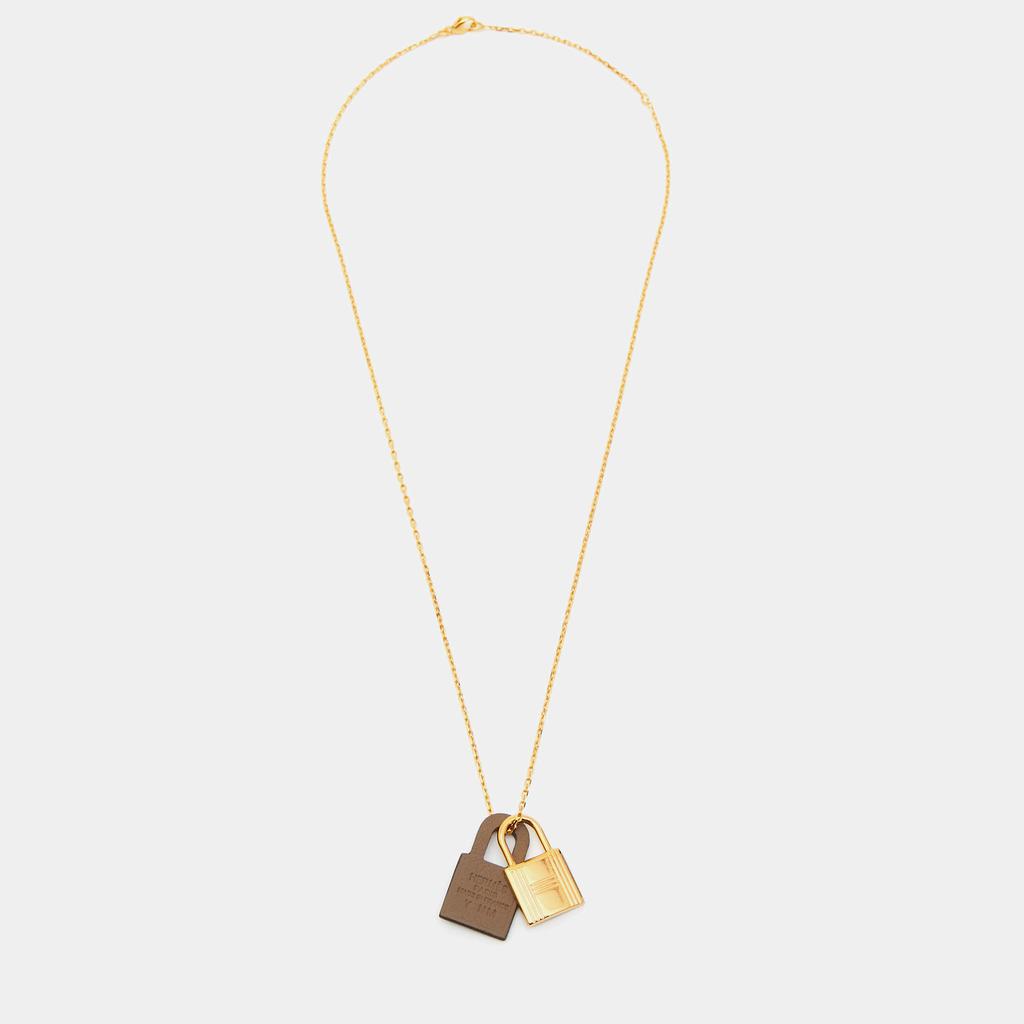 Hermès Gold Plated & Leather O'Kelly Pendant Necklace商品第2张图片规格展示
