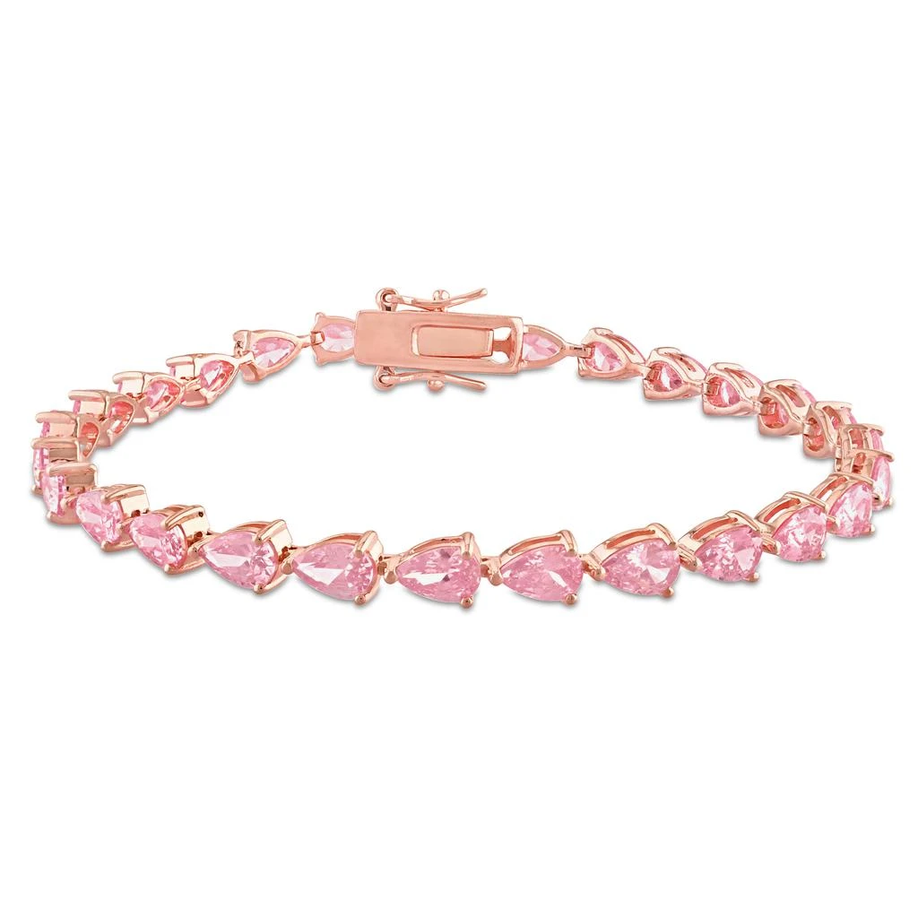 商品Mimi & Max|13 1/2 CT TGW Pear Shape Created Pink Sapphire Tennis Bracelet in Rose Plated Sterling Silver,价格¥451,第1张图片