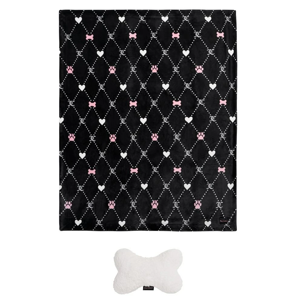 商品Juicy Couture|Paw Heart Pet Plush Sherpa 50" x 60" Blanket Bone Pillow, Set of 2,价格¥180,第1张图片