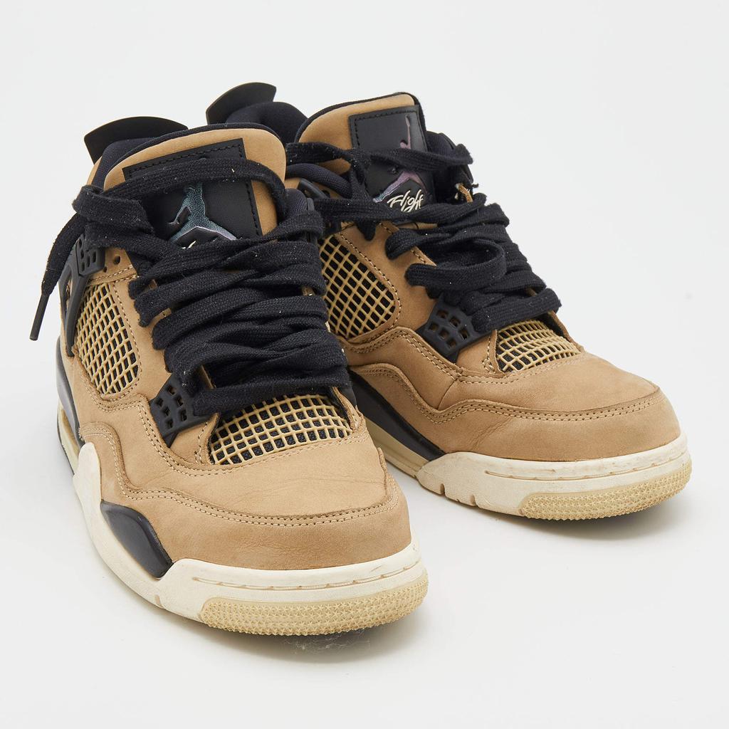 Air Jordans Beige/Black Nubuck Leather and Rubber Retro 4 High Top Sneakers Size 37.5商品第4张图片规格展示