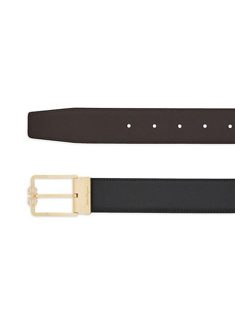 Double Adjustable Gancini Buckle Leather Belt商品第3张图片规格展示