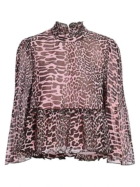 商品Ganni|Pleated Animal Print Georgette Blouse,价格¥480,第1张图片