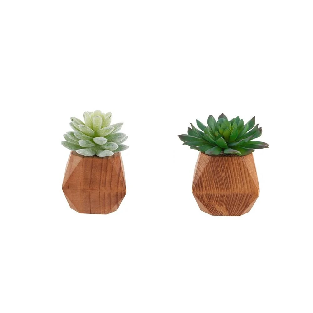 商品Flora Bunda|4.5" Artificial Succulent in Wood Pot, Set of 2,价格¥210,第1张图片