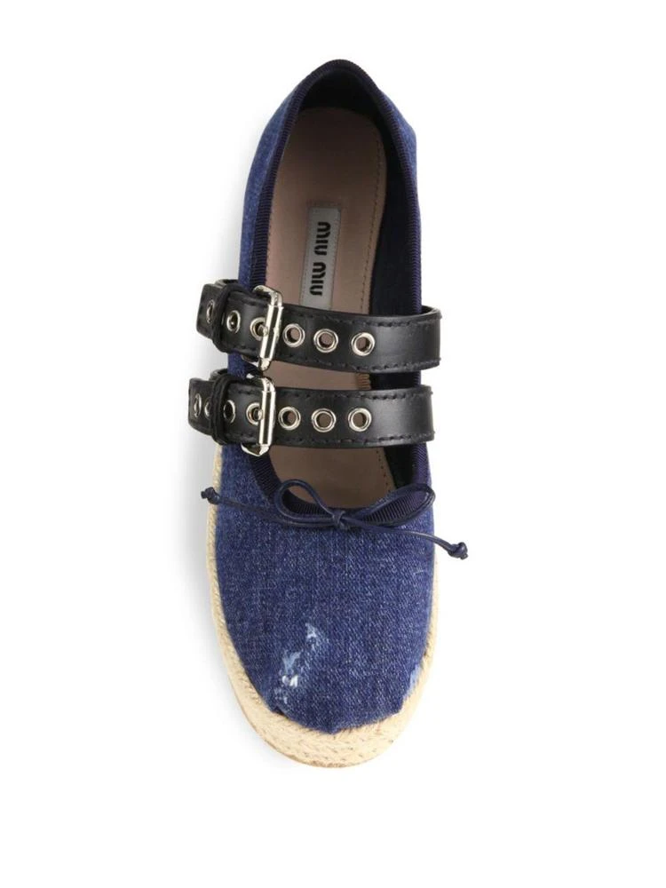 商品Miu Miu|Denim Lace-Up Platform Espadrille Ballet Flats,价格¥2024,第4张图片详细描述