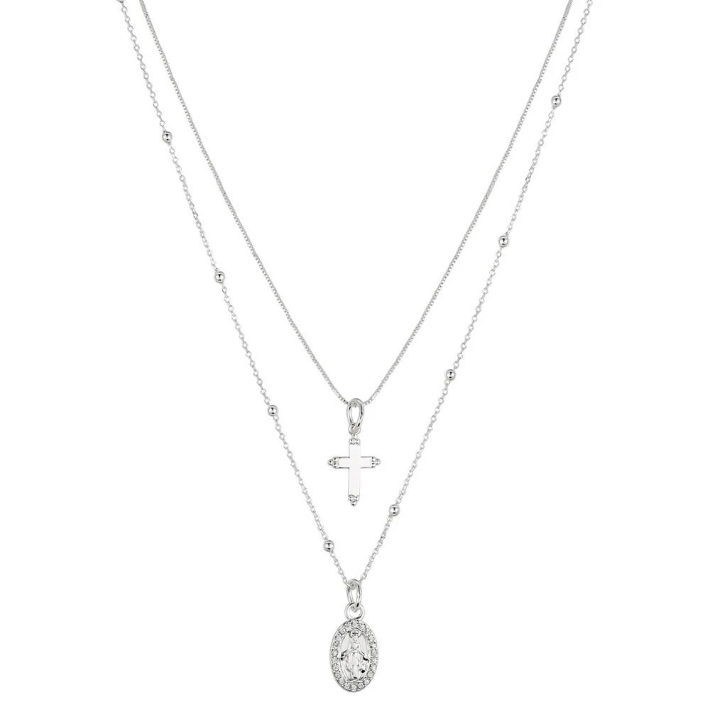 商品Unwritten|Silver Plated Brass Crystal Mary and Cross Duo Necklace with Extender,价格¥337,第1张图片