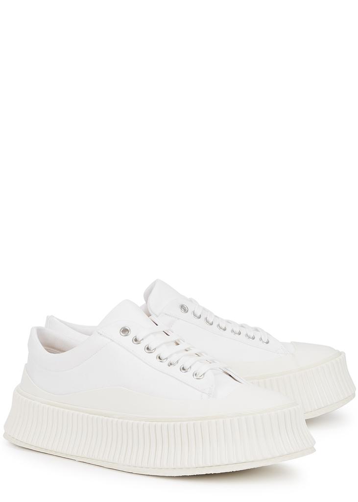 White flatform canvas sneakers商品第2张图片规格展示