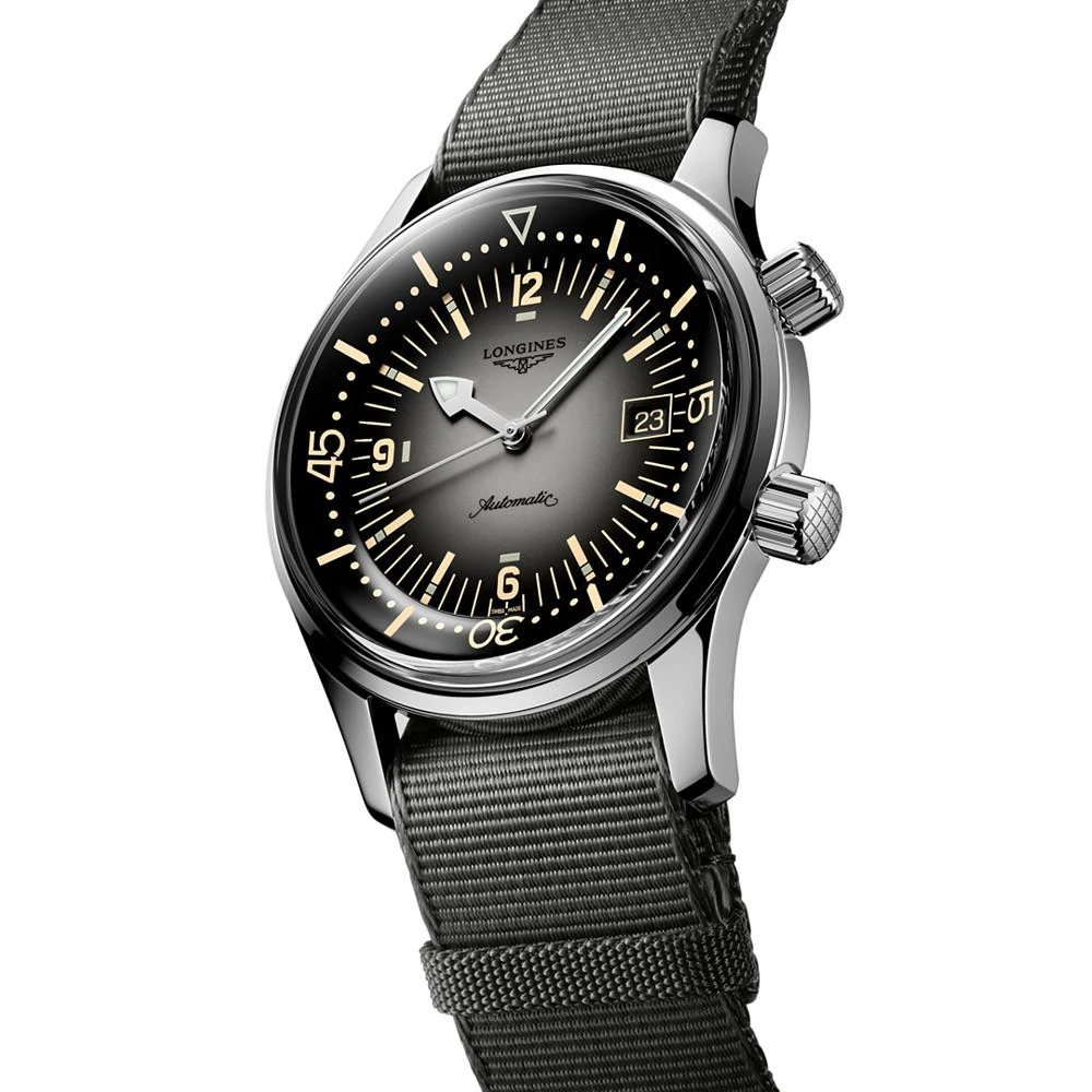 商品Longines|Men's Swiss Automatic Legend Diver Gray Fabric Strap Watch 42mm,价格¥19163,第3张图片详细描述