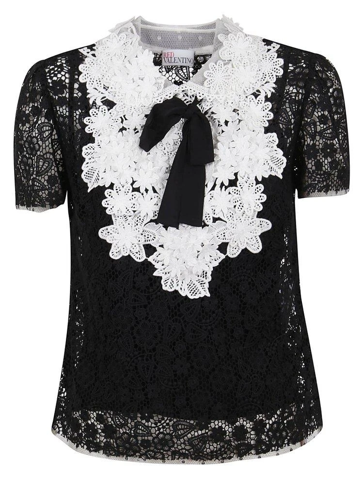 商品RED Valentino|REDValentino Short Sleeve Bow Embellished Lace Top,价格¥4034,第1张图片