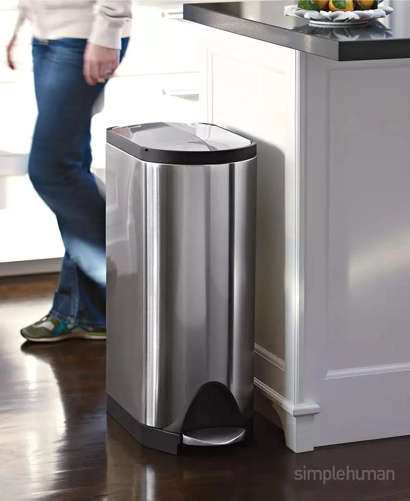 商品simplehuman|Brushed Stainless Steel 40 Liter Fingerprint Proof Dual Recycler Butterfly Trash Can,价格¥1326,第4张图片详细描述