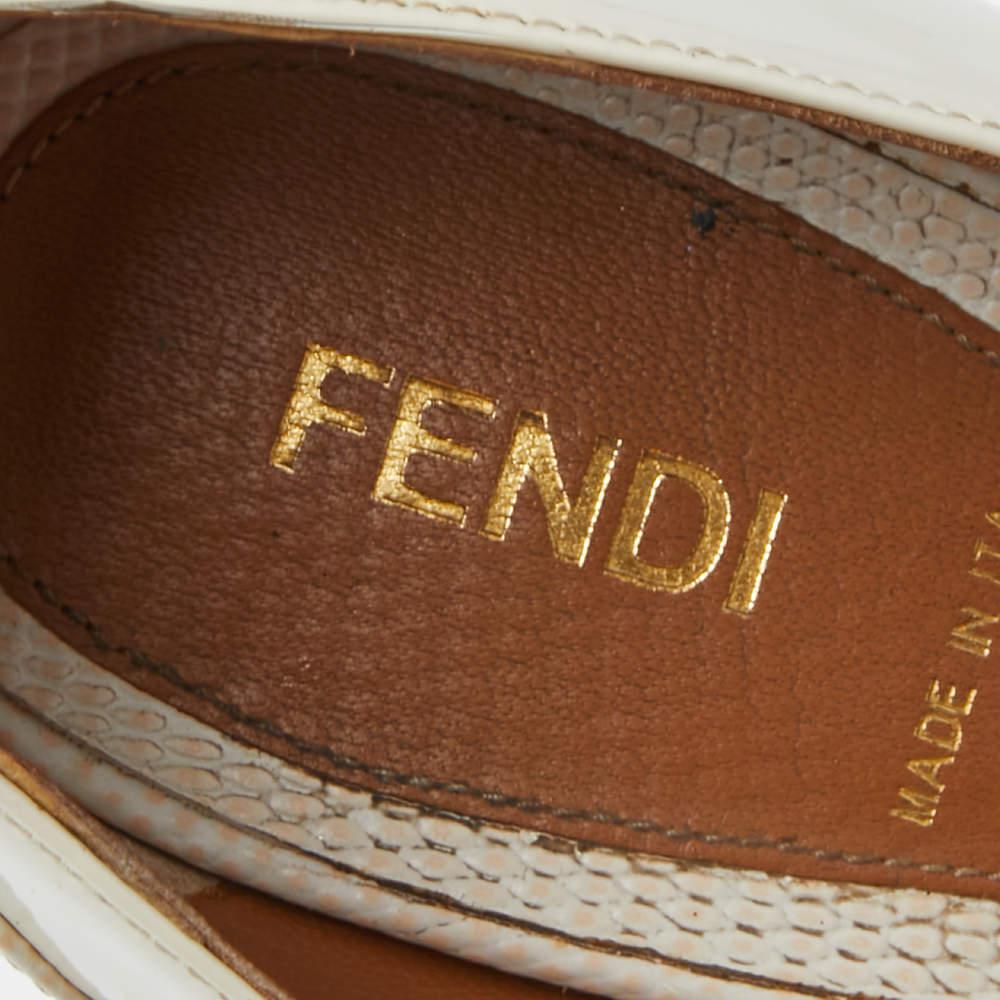Fendi White/Orange Lizard Embossed Leather And Patent Leather Fendista Platform Pumps Size 36商品第7张图片规格展示
