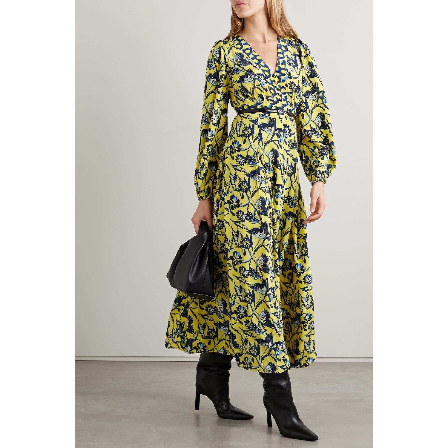 【特惠6.0折】包邮包税【预售7天发货】 DIANE VON FURSTENBERG 23秋冬 女士 连衣裙 Anjali 花卉印花双绉超长连衣裙 1647597289317392 DVFDL4Q028BFLYL 商品第3张图片规格展示