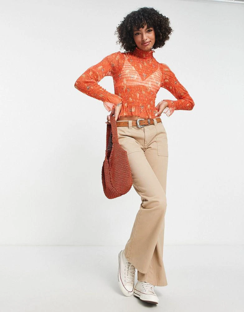 商品Free People|Free People floral print shirred mesh blouse in red,价格¥301,第3张图片详细描述