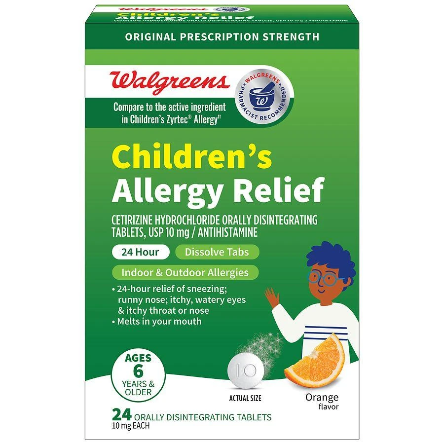 商品Walgreens|24 Hour Children's Allergy Relief Cetirizine Dissolving Tablets Orange,价格¥141,第1张图片
