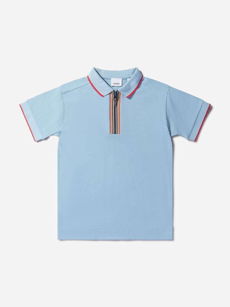 Burberry Blue Boys Cotton Branded Polo Shirt商品第1张图片规格展示