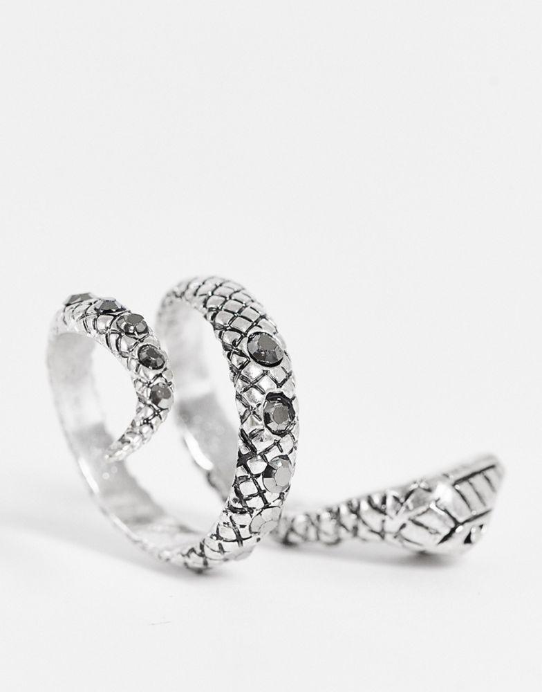 商品Reclaimed Vintage|Reclaimed Vintage inspired ring with snake design and stones in silver exclusive at ASOS,价格¥106,第6张图片详细描述