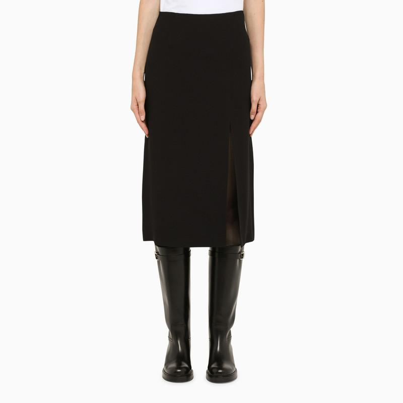 Black knee length skirt with slit商品第1张图片规格展示
