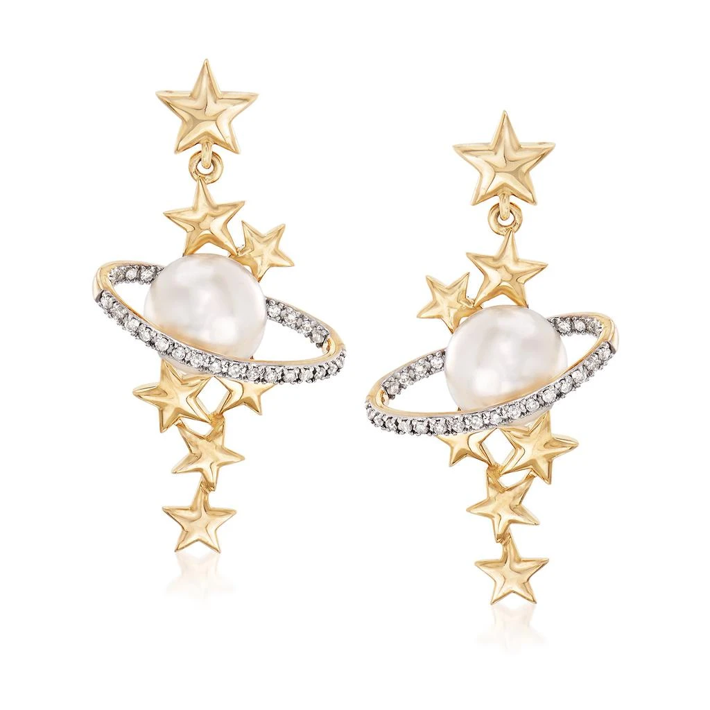 商品Ross-Simons|7.5-8mm Cultured Pearl and . Diamond Star and Planet Drop Earrings in 14kt Yellow Gold,价格¥6614,第1张图片