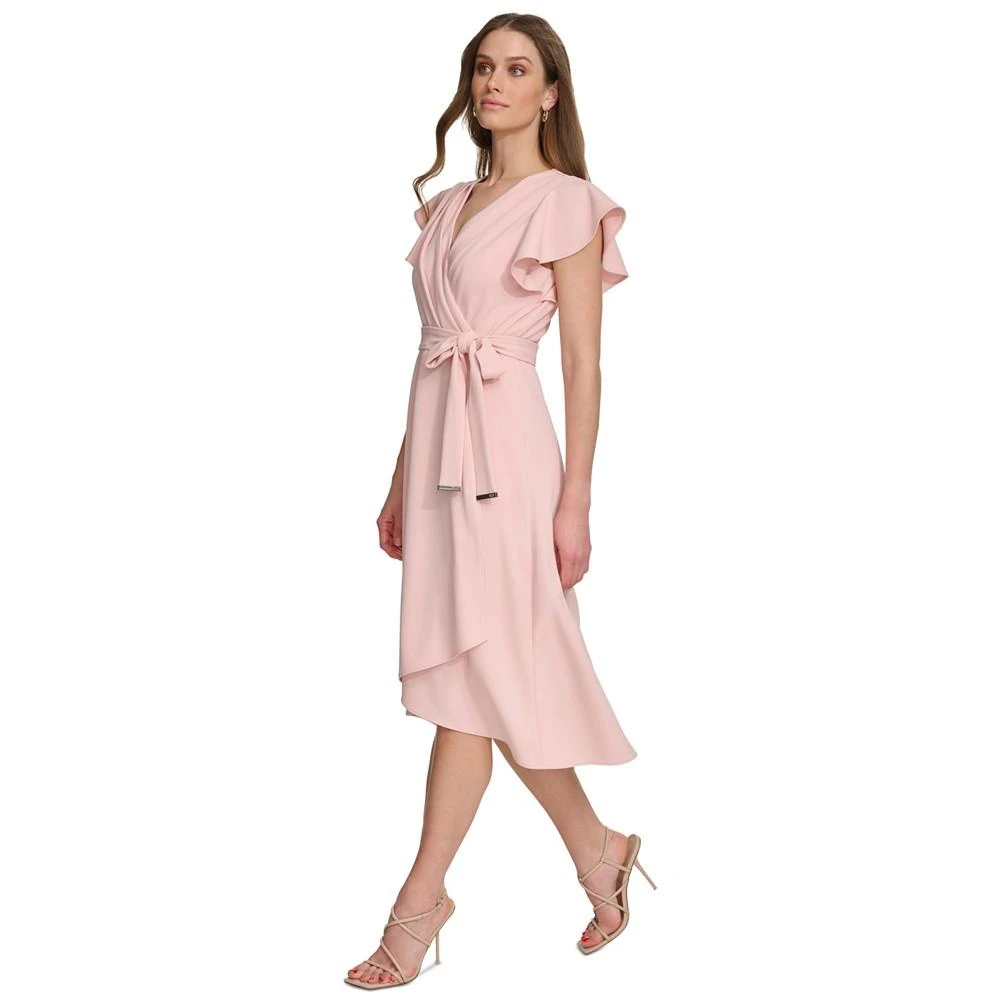 商品DKNY|Women's Flutter-Sleeve Tie-Waist Faux-Wrap Dress,价格¥599,第3张图片详细描述