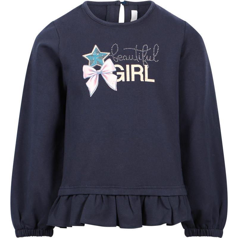 商品Balloon Chic|Beautiful girl ruffled long armed shirt and roses checkered leggings set in navy and pink,价格¥885,第2张图片详细描述