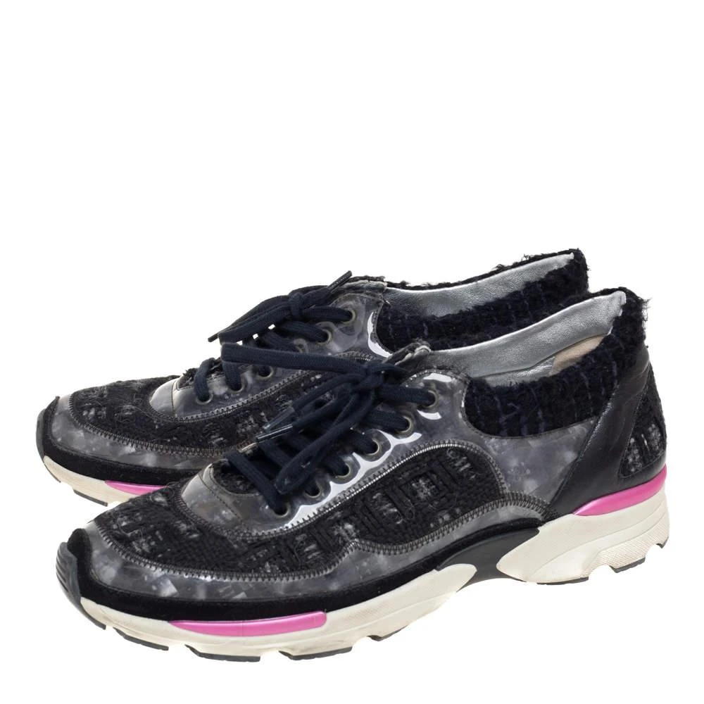 商品[二手商品] Chanel|Chanel Black/Pink Tweed And PVC  CC Low Top  Sneakers Size 39,价格¥2643,第4张图片详细描述