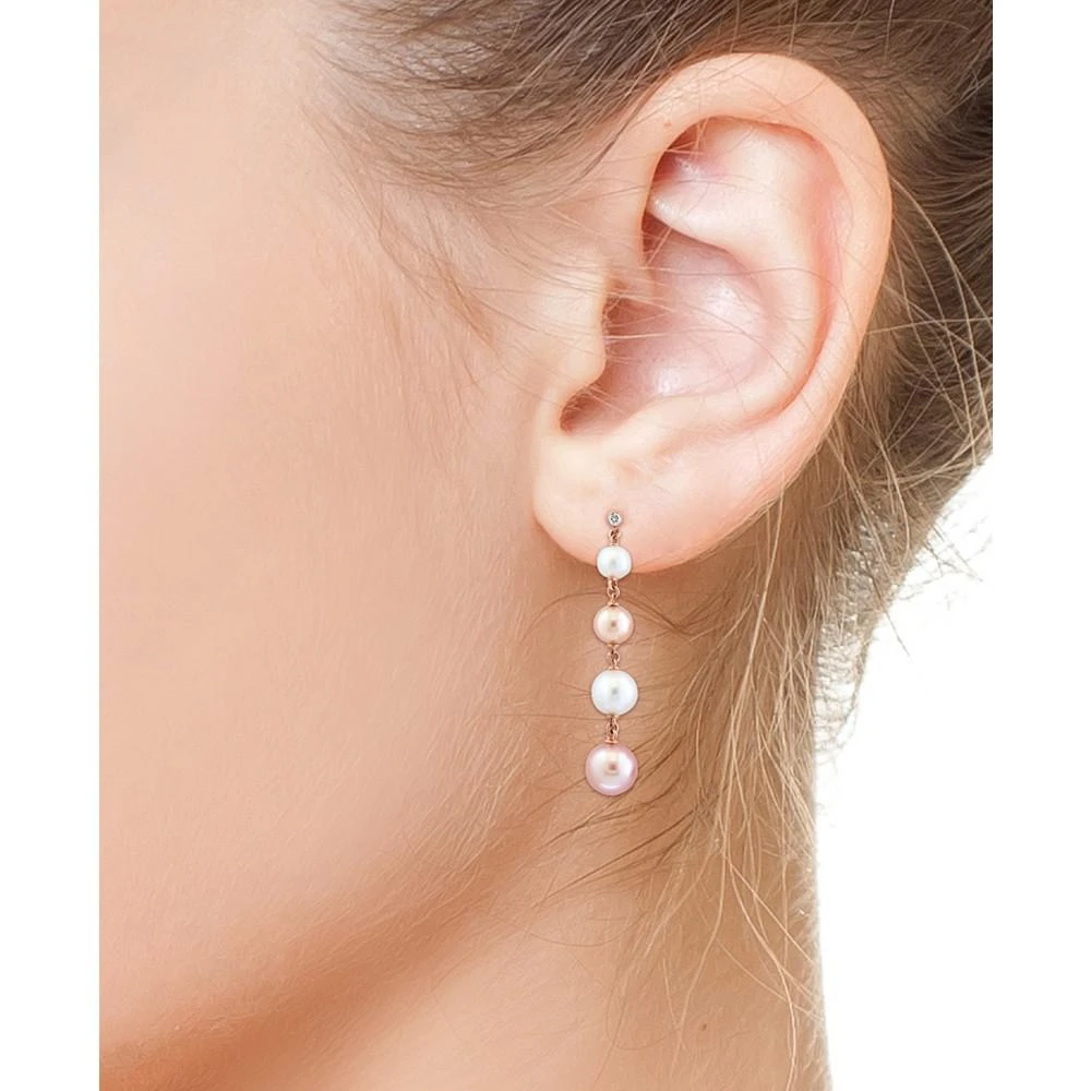 商品Effy|EFFY® Pink & White Cultured Freshwater Pearl (6-8mm) & Diamond (1/20 ct. t.w.) Drop Earrings in 14k Rose Gold,价格¥3797,第2张图片详细描述