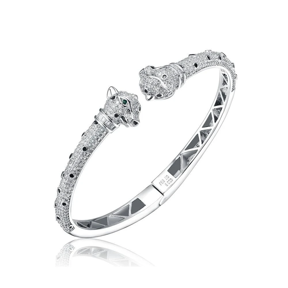 商品Rachel Glauber|RA Cubic Zirconia White Gold Plated Fauna Bangle Bracelet,价格¥1310,第1张图片