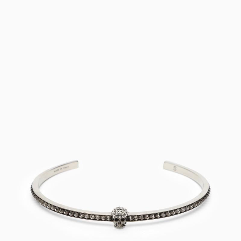 Rigid silver Skull bracelet with crystals商品第1张图片规格展示