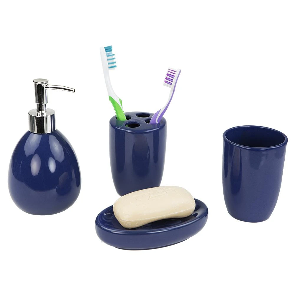 商品Home Basics|Home Basics 4 Piece Bath Accessory Set, Navy,价格¥154,第1张图片