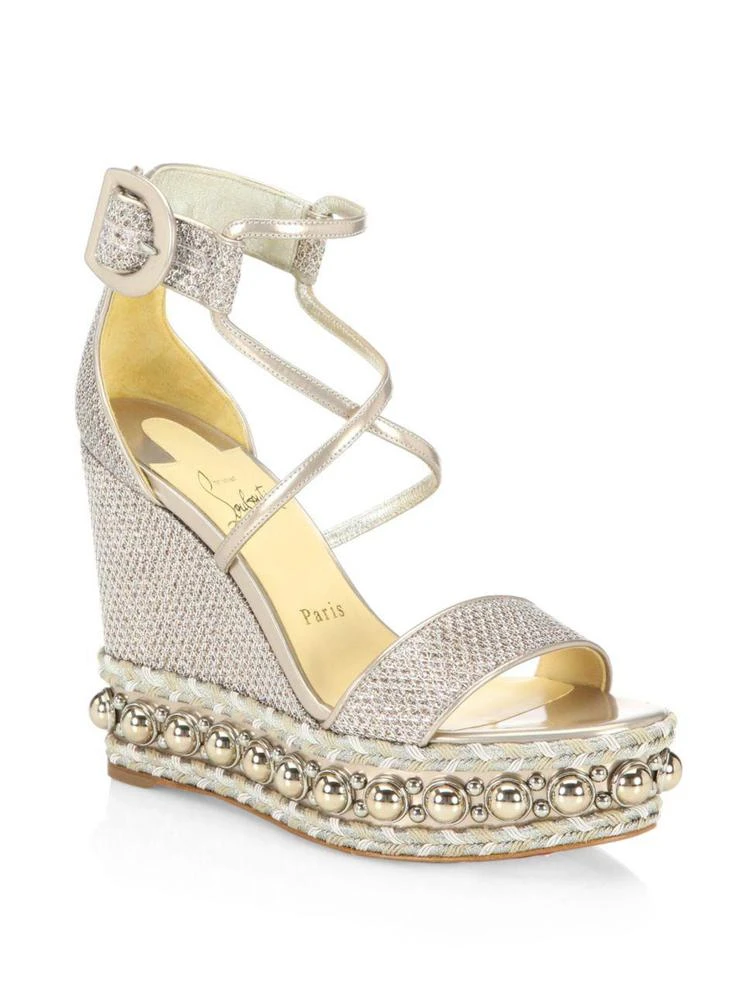 商品Christian Louboutin|Christian Louboutin - Chocazeppa Embellished Metallic Wedge Sandals,价格¥5609,第1张图片