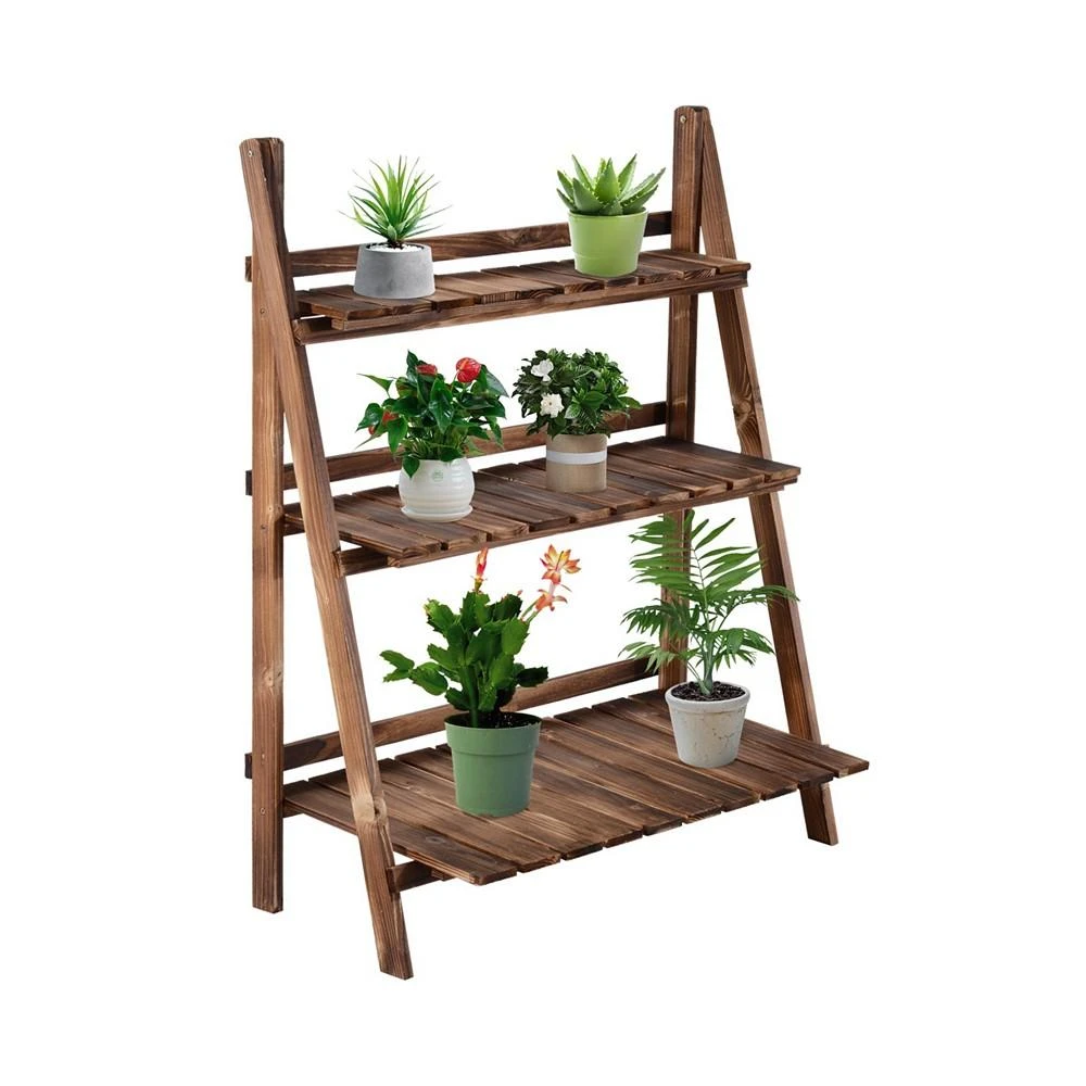 商品Outsunny|3 Tier Ladder-style Wooden Flower Plant Stand Outdoor Garden Shelf,价格¥642,第1张图片