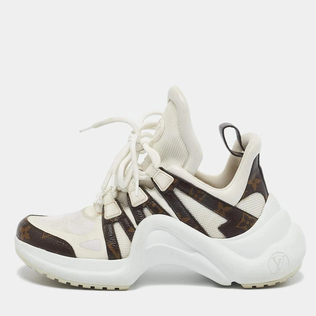 商品[二手商品] Louis Vuitton|Louis Vuitton White Mesh, Leather and Monogram Canvas Archlight Sneakers Size 37,价格¥4764,第1张图片
