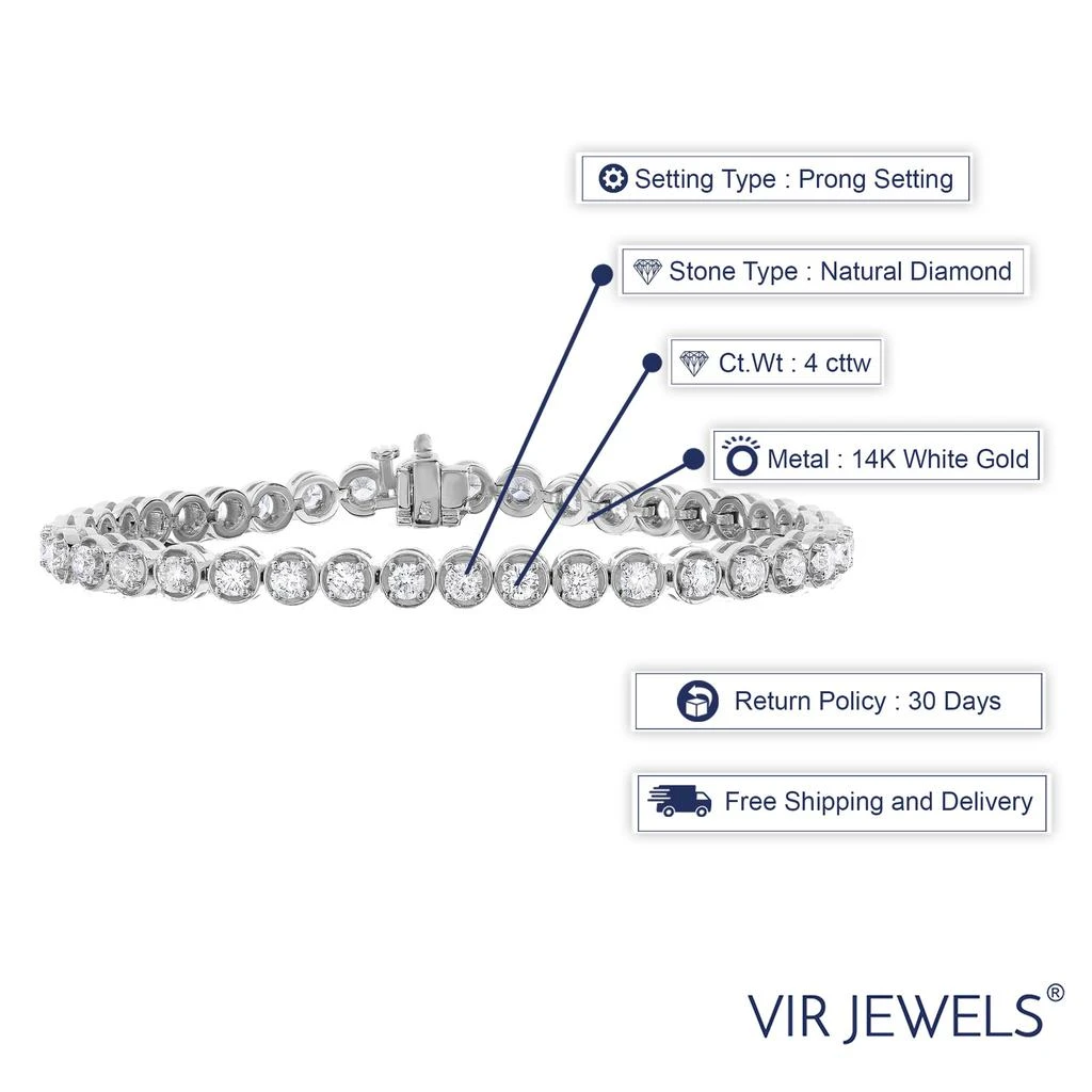 商品Vir Jewels|4 cttw VS2-SI1 IGI Certified Diamond Bracelet 14K White Gold Tennis Round 7 Inch,价格¥33272,第2张图片详细描述