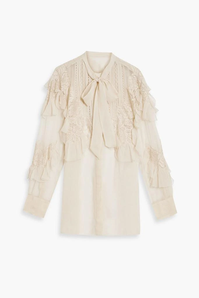 商品Valentino|Pussy-bow lace-paneled silk-chiffon blouse,价格¥16937,第3张图片详细描述
